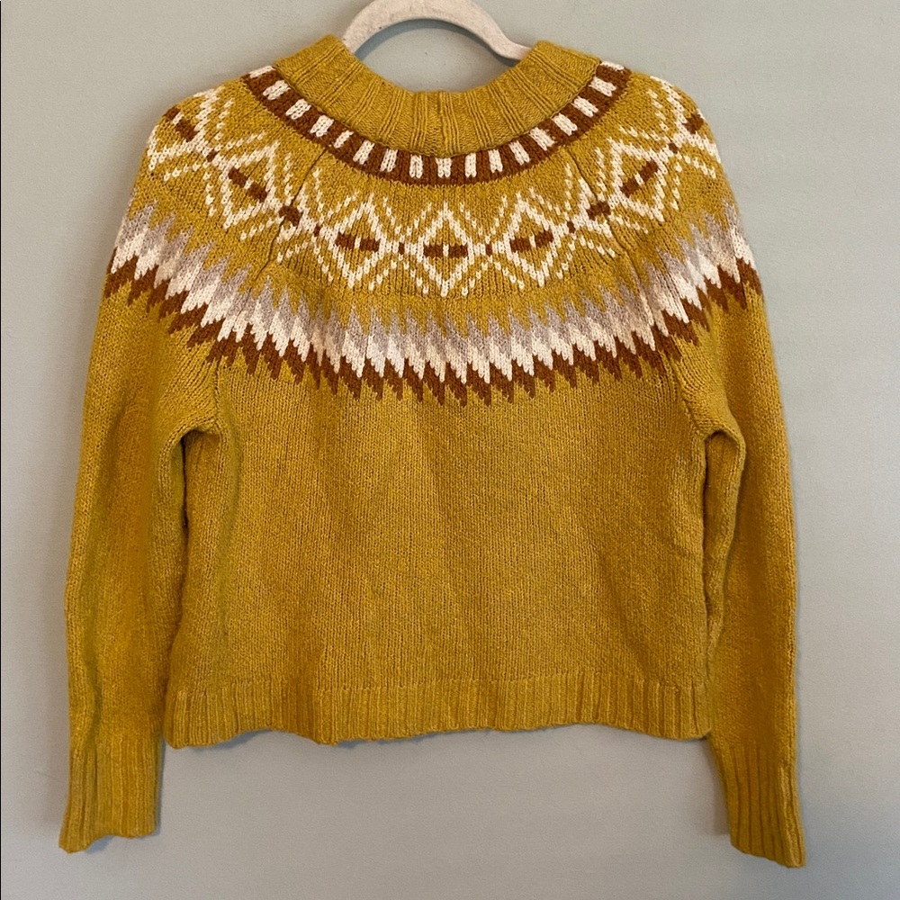 American Eagle Women’s Mustard Fair Isle Mockneck Sweater Size Medium - Picture 5 of 5